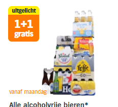1+1 gratis op alle alcoholvrije bieren bij de AH