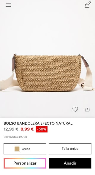 Bolso Bandolera efecto natural por 8,99€.