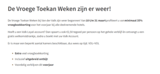 Minimaal 35% vroegboekkorting tijdens de De Vroege Toekan weken bij Van der Valk