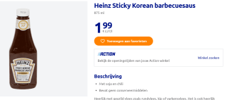 Heinz Sticky Korean barbecuesaus - 875ml voor €1,99 bij de Action