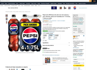 8 Pepsi zero Refresco de cola con cero azúcar y cero calorías 2 packs de 4 botellas de 1.75 litros a solo 6,60€