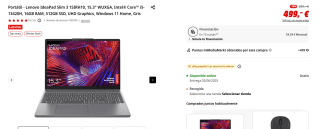 Portátil Lenovo IdeaPad Slim 3 15IRH10, 15.3" WUXGA, Intel Core i5-13420H, 16GB RAM, 512GB SSD, UHD Graphics, Windows 11 Home por 499€