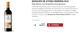 6 Botellas de Marqués de Vitoria Reserva 2019 por 38€