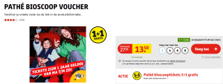 Pathé bioscoop tickets 1+1 gratis bij Kruidvat