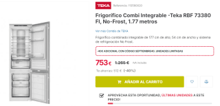 Frigorífico Combi Integrable -Teka RBF 73380 FI, No-Frost, 1.77 metros por 713€