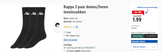 Kappa 3 paar dames/heren tennissokken voor €1,99 in de Lidl webshop