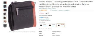 Cartera piel Coronel Tapioca con Protección RFID por 13,01€