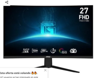 Monitor MSI G27C3F 27" LED FullHD 180Hz Freesync Curvo por 139€