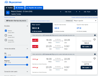 Vuelo directo El Cairo vuelo ida y vuelta por 185€