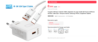 Cargador carga rapida + cable por tan solo 0,99€
