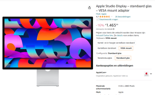 Apple Studio Display Nanotextuur monitor (kantelbare standaard) voor €1.465,99 bij Amazon