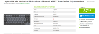 Logitech MX Mechanical Mini (Kailh Choc Brown V2, Azerty FR) voor €87,95 bij Megekko