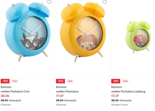 Tot 40% korting op Pekaboo Karlsson wekkers bij Wehkamp