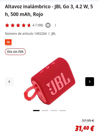 JBL Go4 Altavoz Inalámbrico por 31,40€.