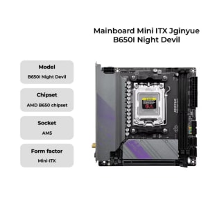 La placa base JGINYUE AM5 admite procesadores de CPU AMD Ryzen serie 7000 DDR5 memoria RAM de doble canal ITX B650i Night Devil por 84,69€
