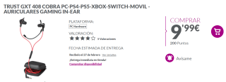 Auriculares Gaming Multiplataforma Trust GXT 408 Cobra por 9.99€