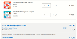 1+1 gratis op Trekpleister luiers maat 3, 4 en 5