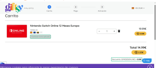 25% dto Nintendo Switch Online 12 Meses Europa. +2,25€ reembolso en Zen