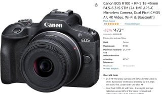 Canon EOS R100 Zwart + RF-S 18-45 IS STM voor €473 bij Amazon NL