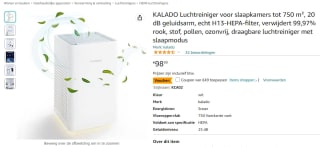 50% OFF- KALADO Luchtreiniger voor slaapkamers tot 750 m²