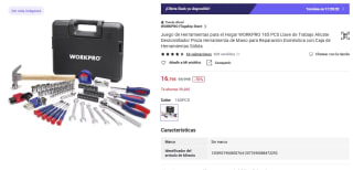 Juego de Herramientas para el Hogar WORKPRO 165 piezas por 16,79€