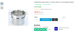 Demeyere 44924 Apollo 7 Pasta Inzet 24 Cm Zonder deksel voor €48,99 bij Bestsale.be