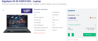 Gigabyte G5 KF-E3EE313SH met RTX 4060 GPU voor €1049 bij Azerty
