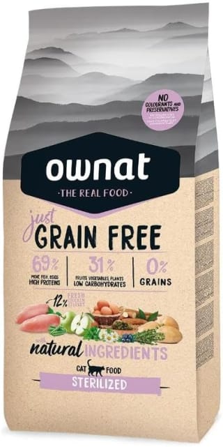 8 Kg OWNAT Just Grain Free Sterilized Pollo Pienso para gatos por 29,99€