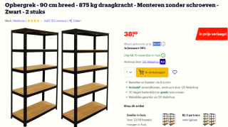 2 stuks Opbergrekken van 90 cm breed. 875kg draagkracht voor €38,99 bij Bol.com