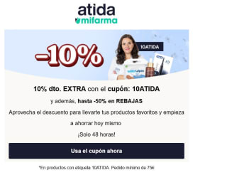 10% descuento en compra mñinima de 75€ desde atida