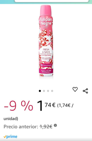 Tulipán Negro Desodorante Fresa y Nata 200ml mujer por 1,74€.