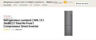 Réfrigérateur combiné 341L LG Total No Frost à 489€
