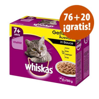 Whiskas Senior 96 x 100 g comida húmeda en oferta: 76 + 20 por 37,89€