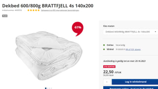 Dekbed 600/800g BRATTFJELL 4s 140x200 voor €22,50 bij Jysk