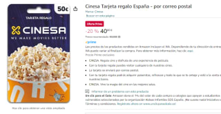 Cinesa Tarjeta regalo de 25€ por solo 20€ y la de 50€ por 40€