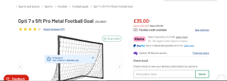 Opti 7 x 5ft Pro Metal Football Goal – £35