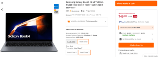 Portátil Samsung Galaxy Book4 15 NP750XGK-KG3ES Intel Core 7 150U/16GB/512GB SSD por 749€