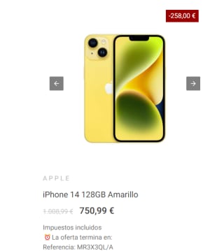 iPhone 14 5G 128GB por 750,99€