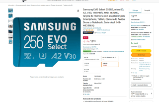 Samsung EVO 256GB microSD con adaptador por 17,99€