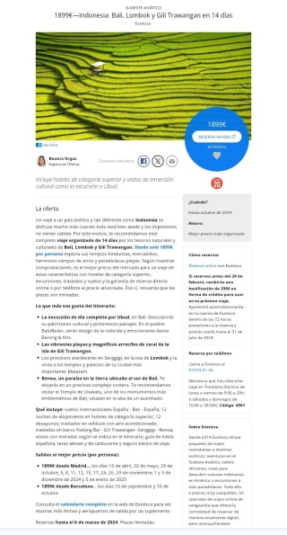 Indonesia, Bali, Lombok y Gili Trawangan 14 días desde 1899€.