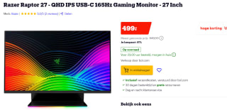 Razer Raptor 27 - QHD IPS USB-C 165Hz Monitor voor €499 bij Bol.com