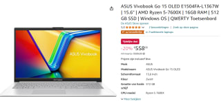 ASUS Vivobook Go 15 OLED E1504FA-L1367W 15.6" Ryzen 5 laptop voor €558 bij Amazon