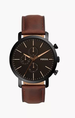 Montre Luther chronographe en cuir brun Fossil à 101€