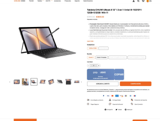 Tableta CHUWI UBook X 12" 2 en 1 Intel i5-10210Y 12GB 512GB por 307€