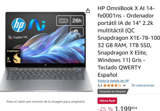 HP OmniBook X AI 14-fe0001ns QC Snapdragon X1E-78-100, 32 GB RAM, 1TB SSD, Snapdragon X Elite, Windows 11 por 1.199€