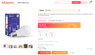 Lâmpada Smart com Wi-Fi RGB Sonoff - R$ 28,14