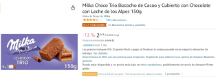 6 Paquetes de Bizcochos rellenos de cacao y cubiertos de chocolate Choco Trio Milka 150 g. por