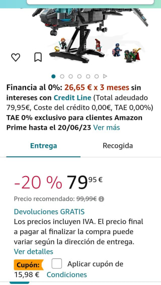 LEGO 76248 Marvel Quinjet de los Vengadores por 63,97€.