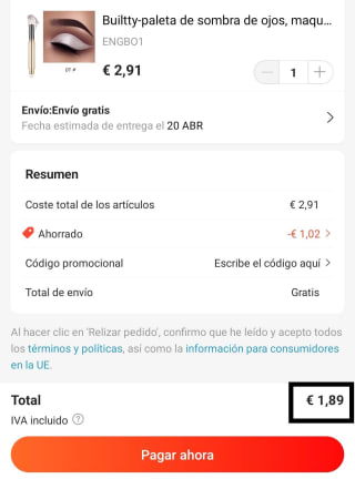 Paleta de sombra de ojos por 1,89€