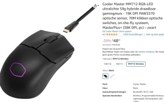 Cooler Master MM712 RGB-LED ultralichte 59g hybride draadloze gamingmuis voor €19,99 bij Amazon